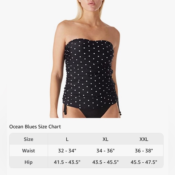 NWT Ocean Blues Women’s Bandeau Tankini Top Runched Swimsuit Polkadots Sz XL - Picture 8 of 8